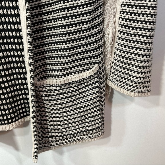 Knox Rose Black & Beige Tan Fringed Knit Cardigan Sweater XS - Picture 6 of 9